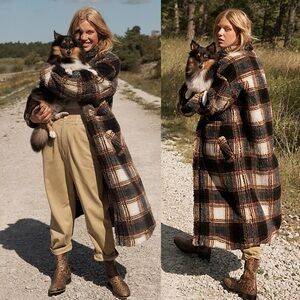 Free People Plaid Teddy Jacket in Brown and Cream